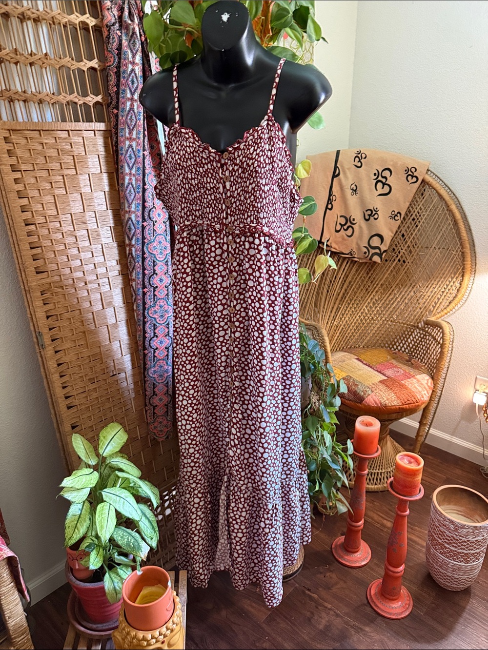 Cost Plus World Market Rust Dot Smocked Dress